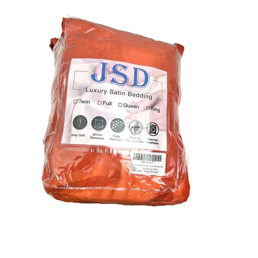 Satin Bedding 4 Piece King Set Pillowcases Sheets Orange Bed Home Decor